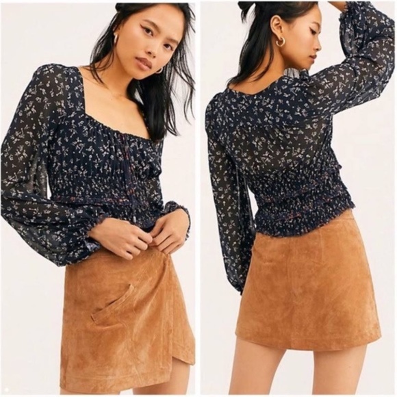 Free People Tops - Free People Lolita Black Combo Floral Blouse